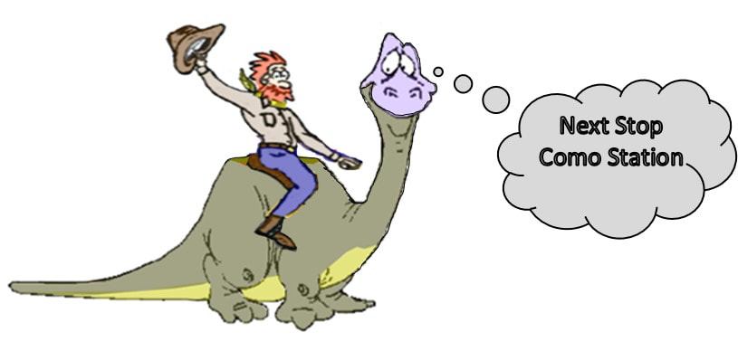 Cartoon of man riding a dinosaur