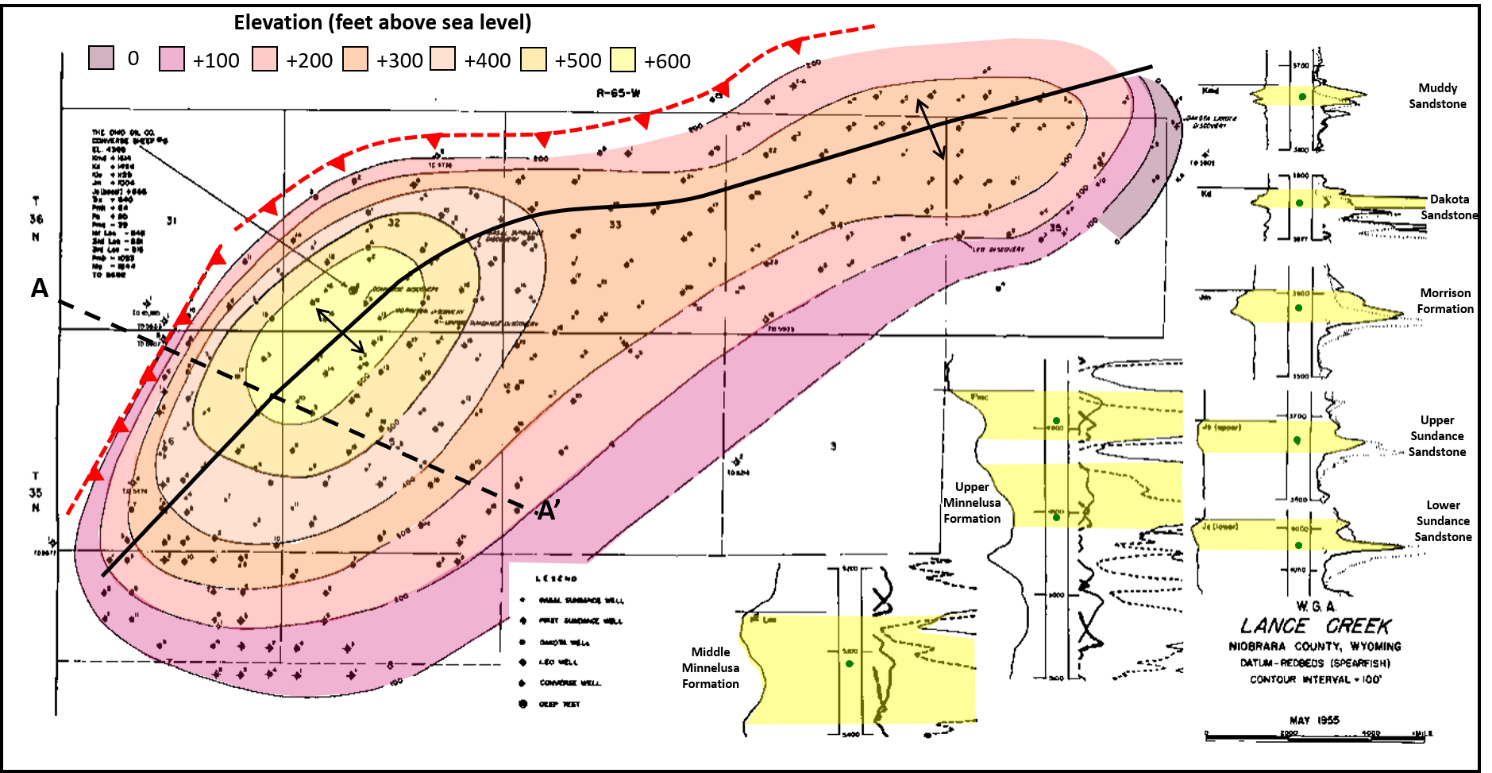 Structure map of Lance Creek Oil Field, Wyoming 