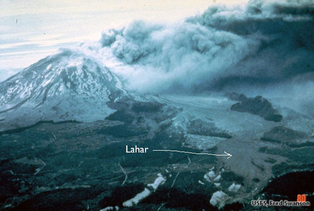 Picture Mount St Helens 1980 eruption, Lahar flow