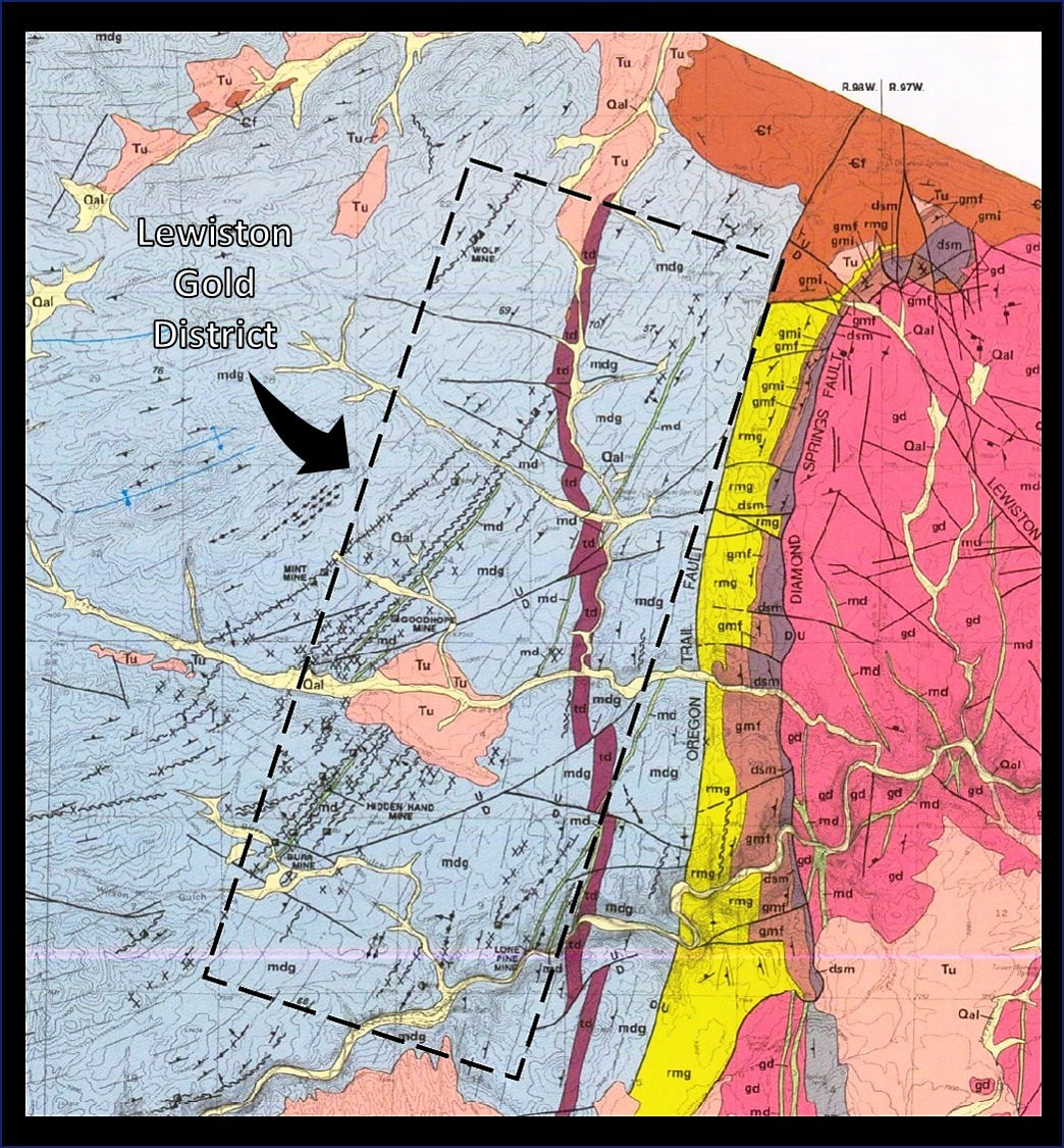 Geologic map of Lewiston Gold Mining District near South Pass, Wyoming