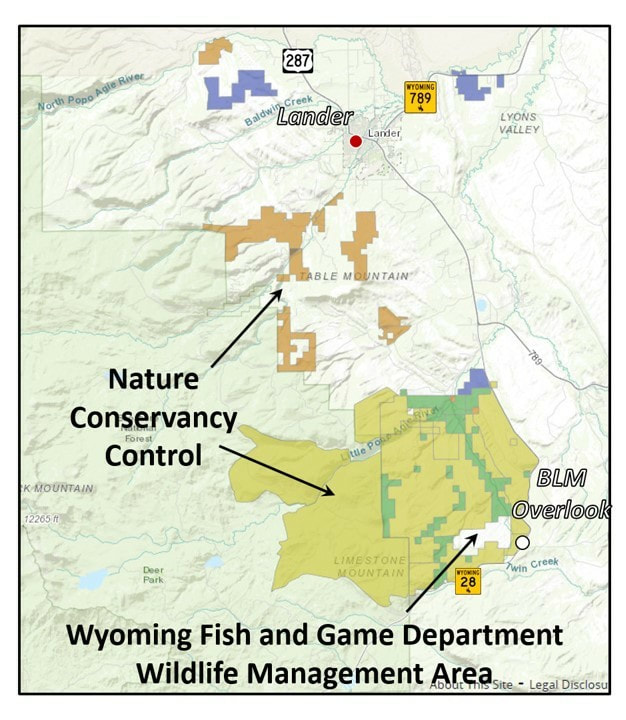 Map of Nature Conservancy Red Canyon Ranch, Fremont County, Wyoming 