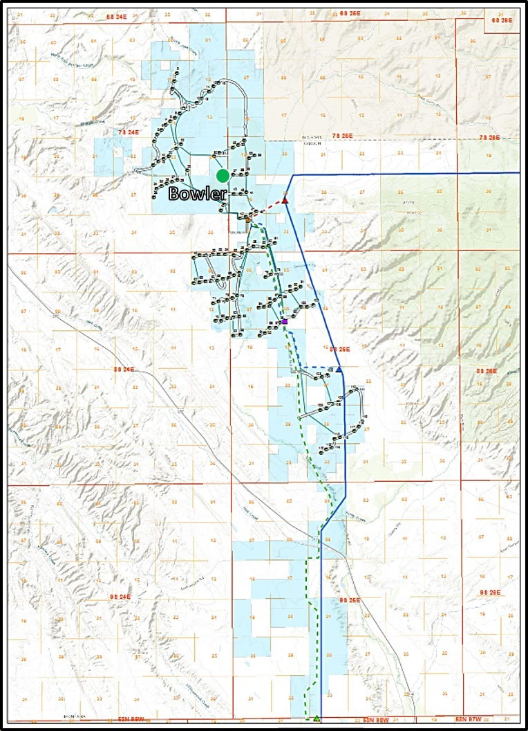 Map of PacifiCorp's 340 MW Pryor Wind Project near Bowler, Montana
