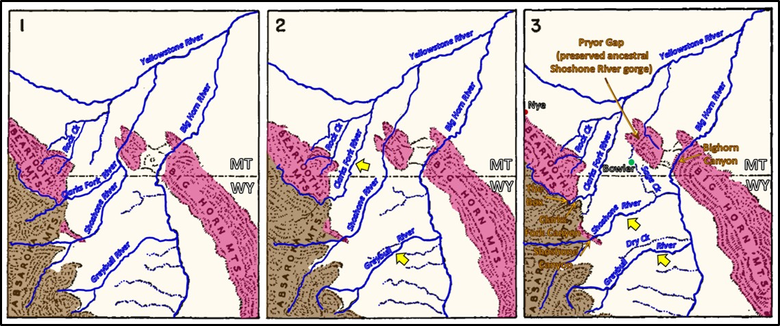 Geologic maps showing evolution of stream capture in the northern Bighorn Basin, Wyoming and Montana 