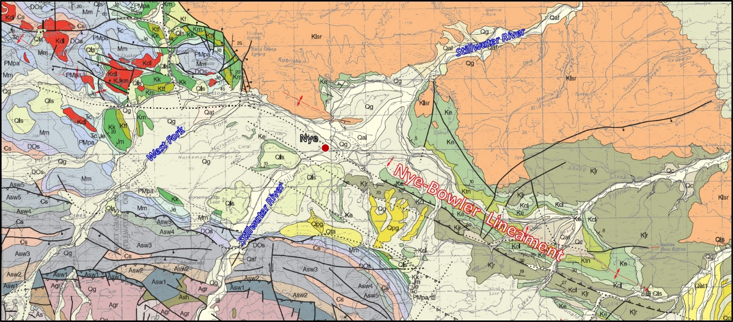 Geology map of Nye Area, Stillwater County, Montana