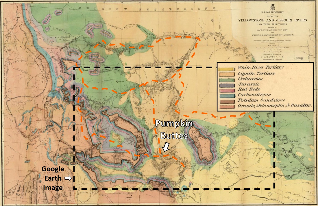 Hayden geologic map 1869 from Raynolds Expedition to Wyoming and Montana