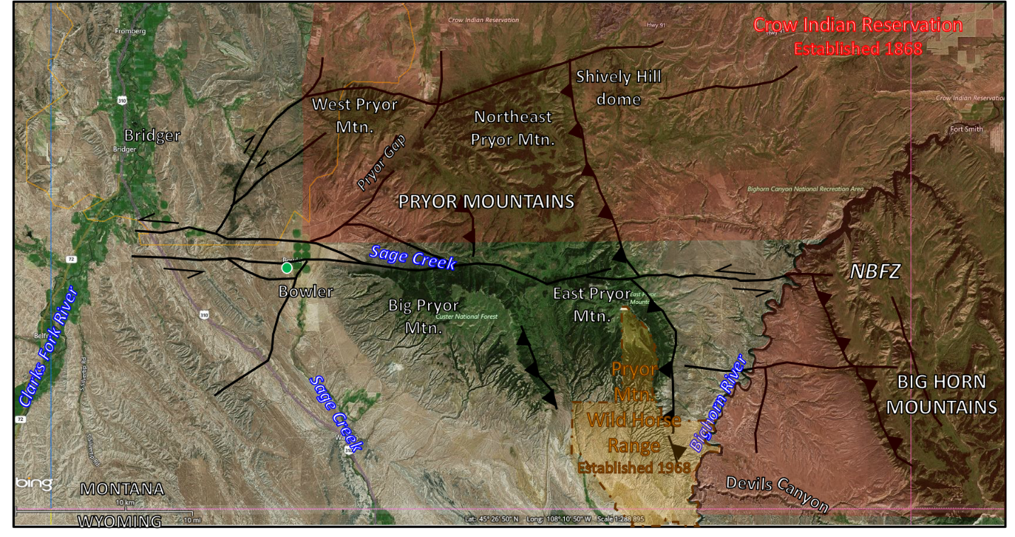 Map of major faults and structural blocks in the Pryor Mountains, Montana
