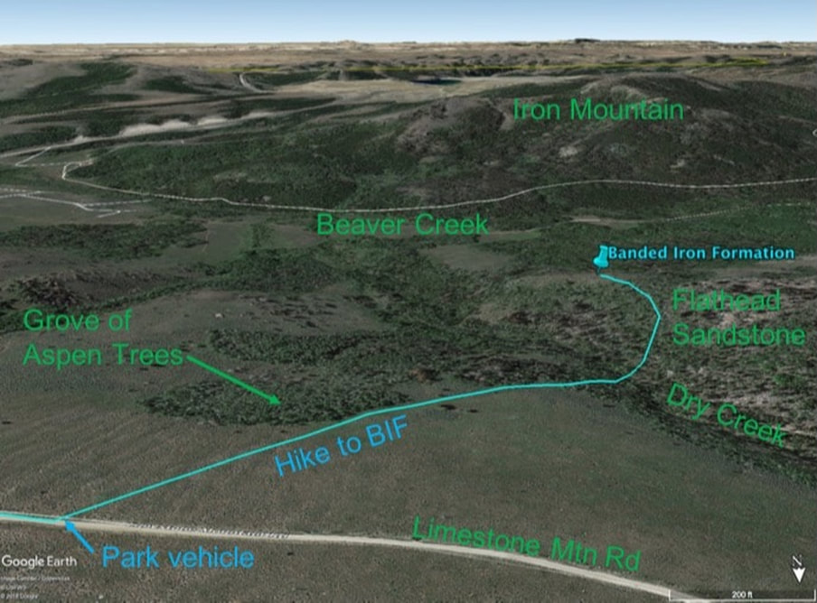 Google Earth map to collect banded iron formation near South Pass, Wyoming