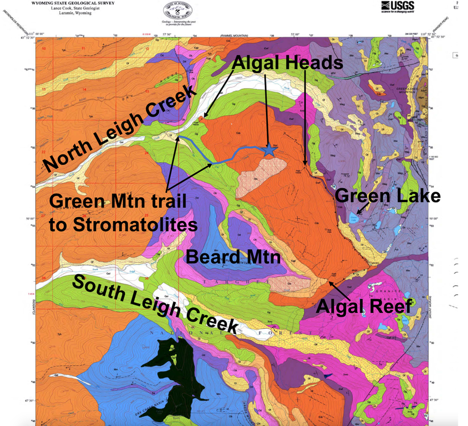 Geologic map Granite Basin Quadrangle showing location of stromatolite 