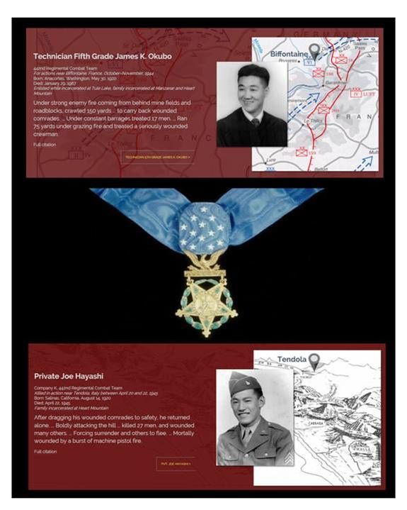 Medal of Honor recipients whose families were detained at Heart Mountain Center