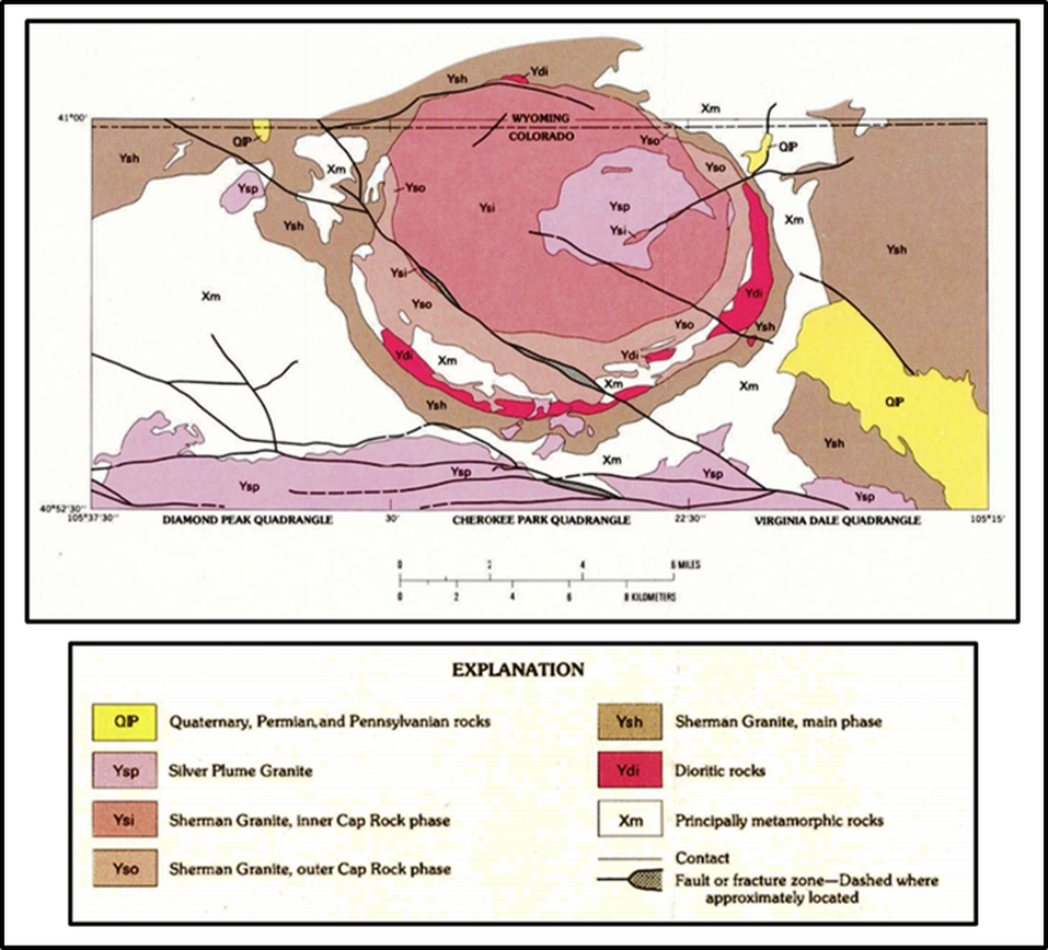 Geologic map of Virginia Dale Ring Complex, Wyoming & Colorado