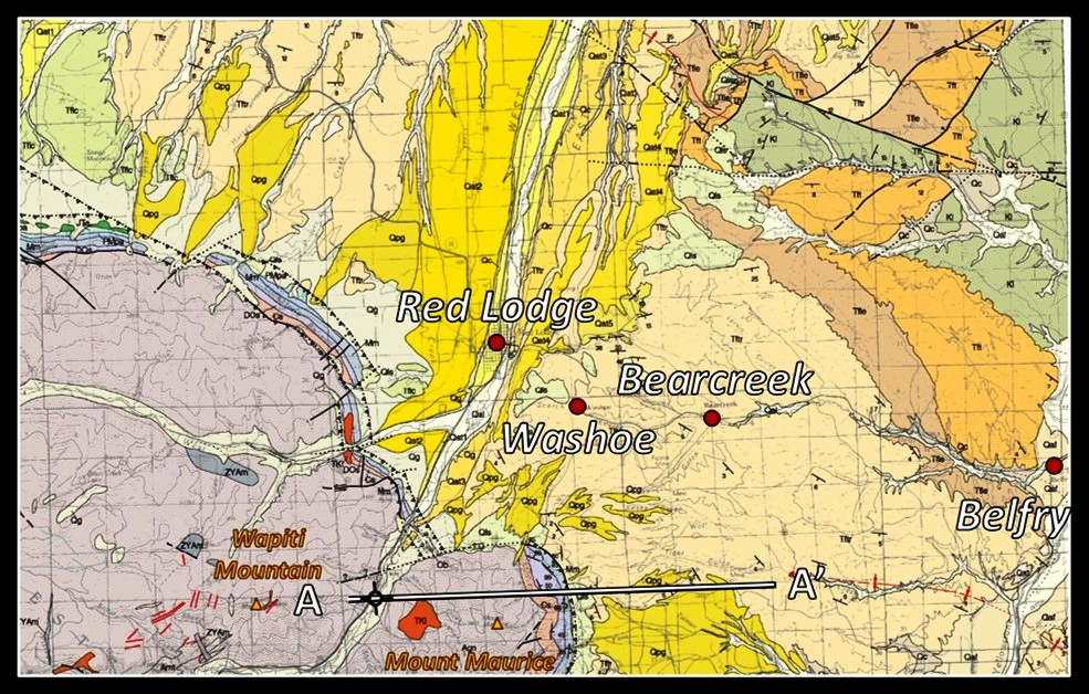 Geology map of Red Lodge area and Beartooth Mountain Front, Carbon County, Montana