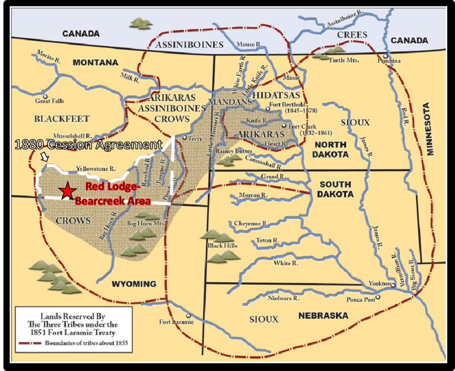 Map of tribal territory recognized by Fort Laramie Treaty of 1851, Montana, Wyoming, North and South Dakota