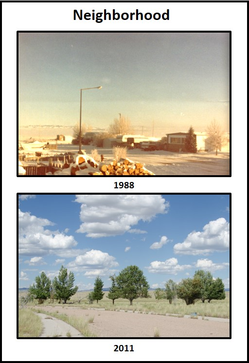 Pictures of Shirley Basin trailer park, before and after the mining boom, Wyoming