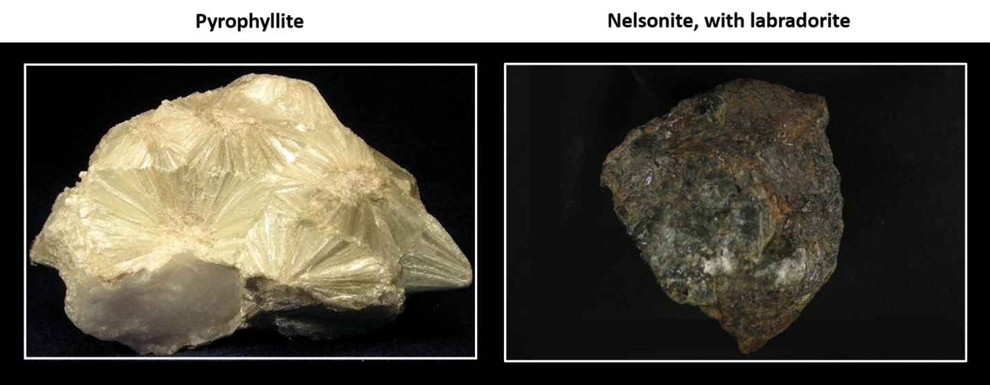 Pictures of Pyrophyllite and Nelsonite rocks from Sybille Pit, Albany County, Wyoming
