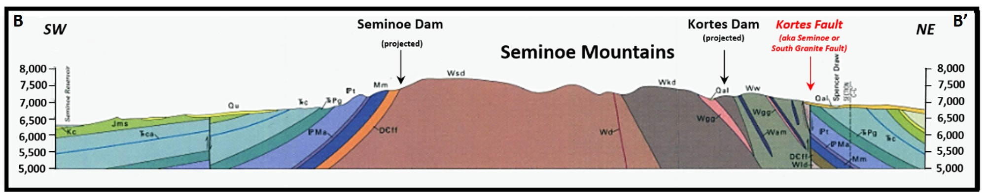 Geologic structural cross section of Seminoe Mountains, Wyoming