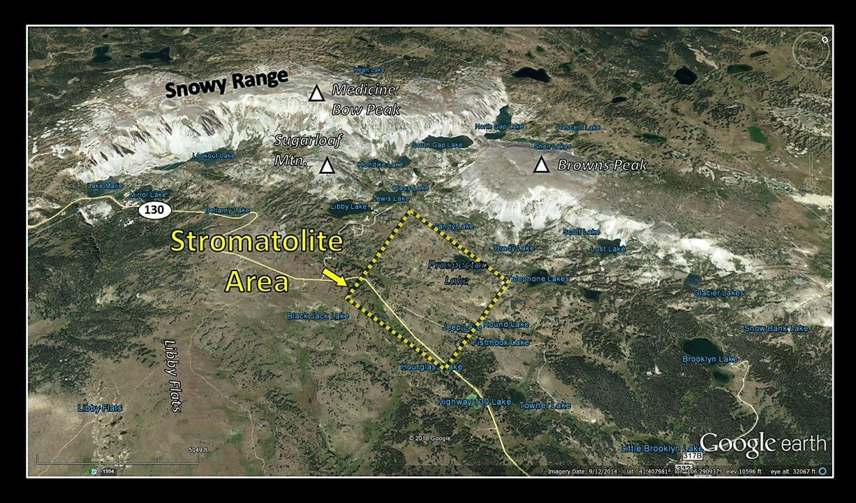 Aerial view of Snowy Range and stromatolite area, Wyoming