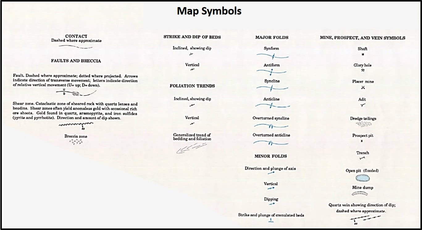 Geologic map symbols for South Pass geologic map, Wyoming
