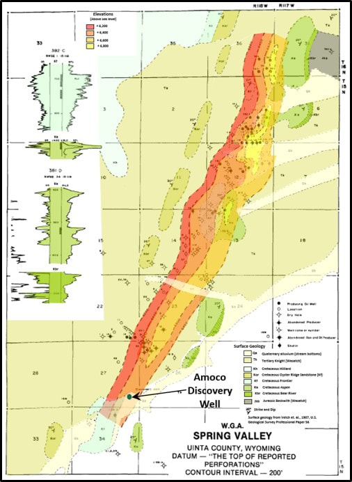 Structure map and surface geology map of Spring Valley Field, Uinta County, Wyoming