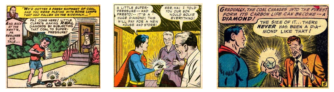 Cartoon of Superman making diamonds from coal