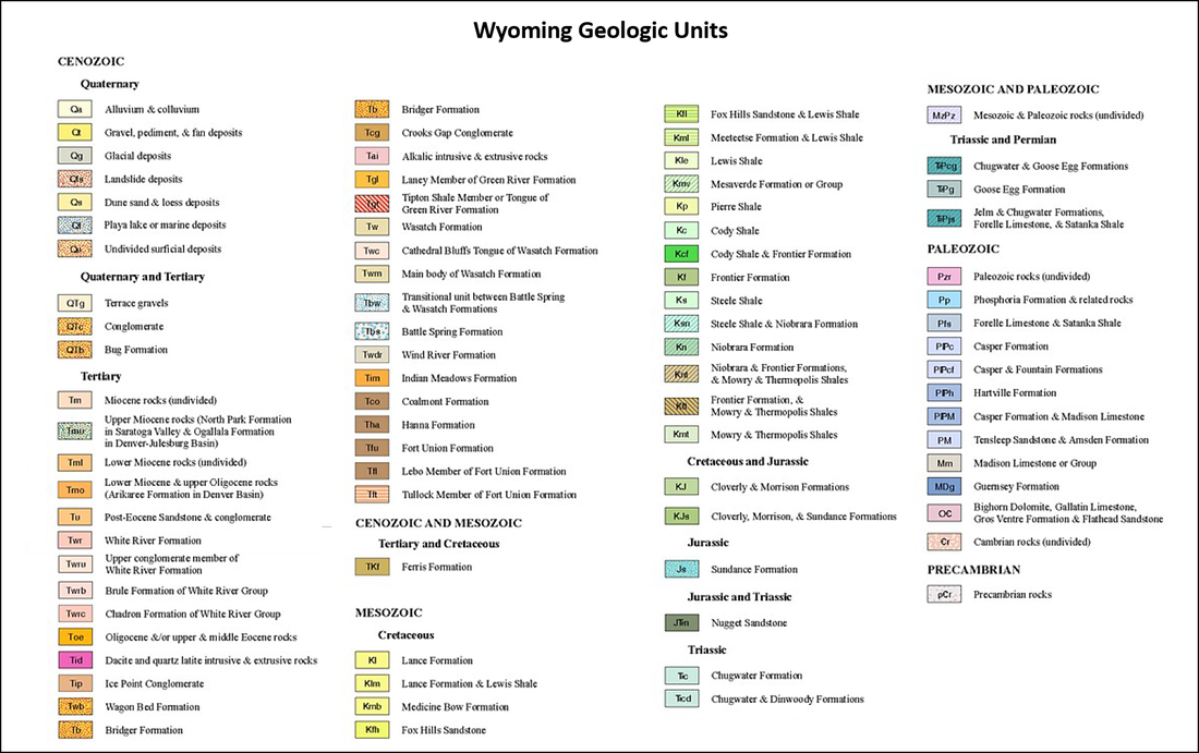 Geologic units on Wyoming geology maps